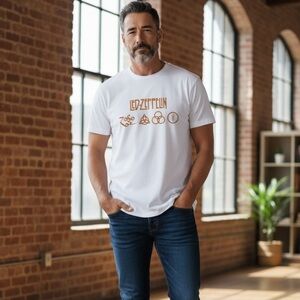 Led Zeppelin White Band T Shirt Unisex Size 2XL 100% Cotton Short Sleeve Tee NEW